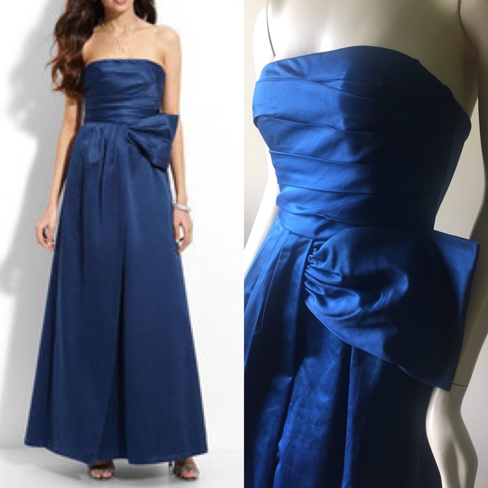 NWT BCBGMaxazria Blue Side Bow Formal Dress
